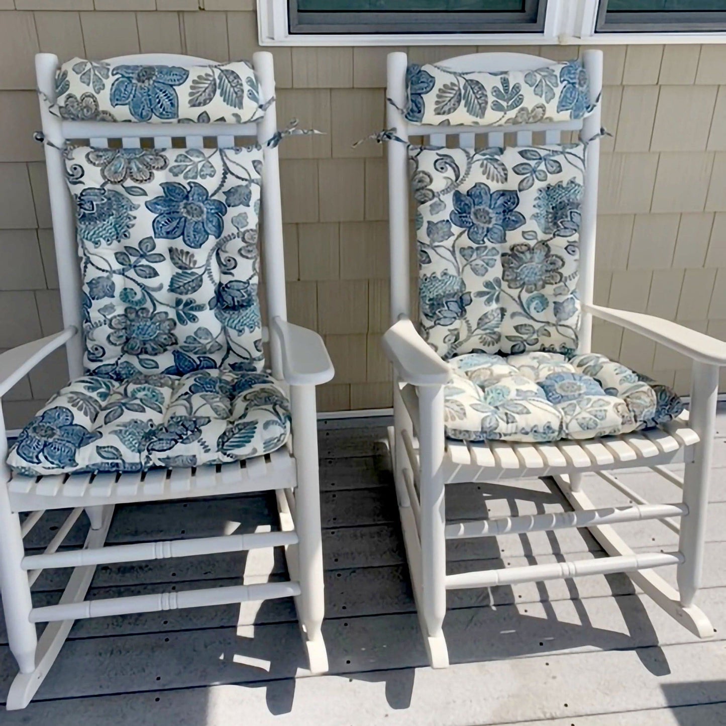 Boutique Blue Floral Rocking Chair Cushions - Barnett Home Decor - Blue, Gray, White