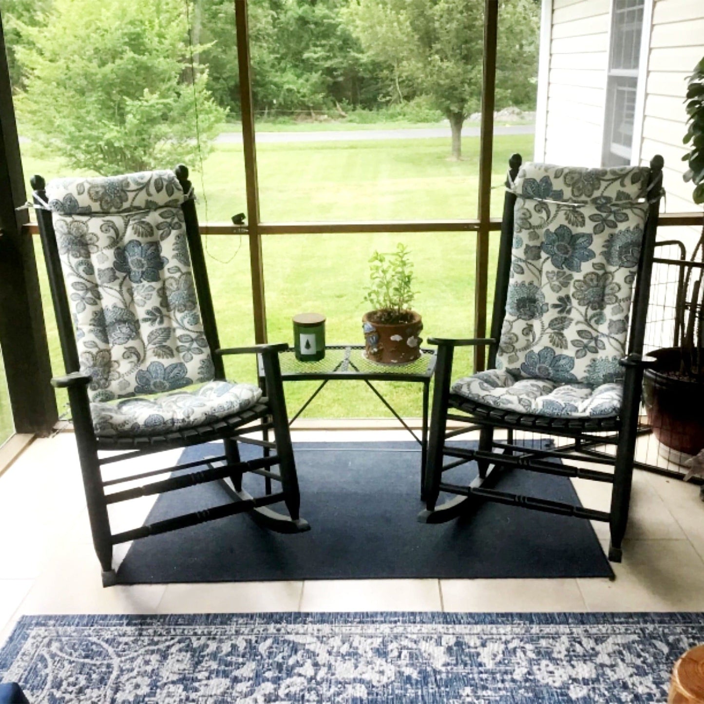 Blue Flowers Rocking Chair Cushion Pads