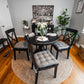 gray tweed dining chair cushions on black crossback dining chairs in formal dining room