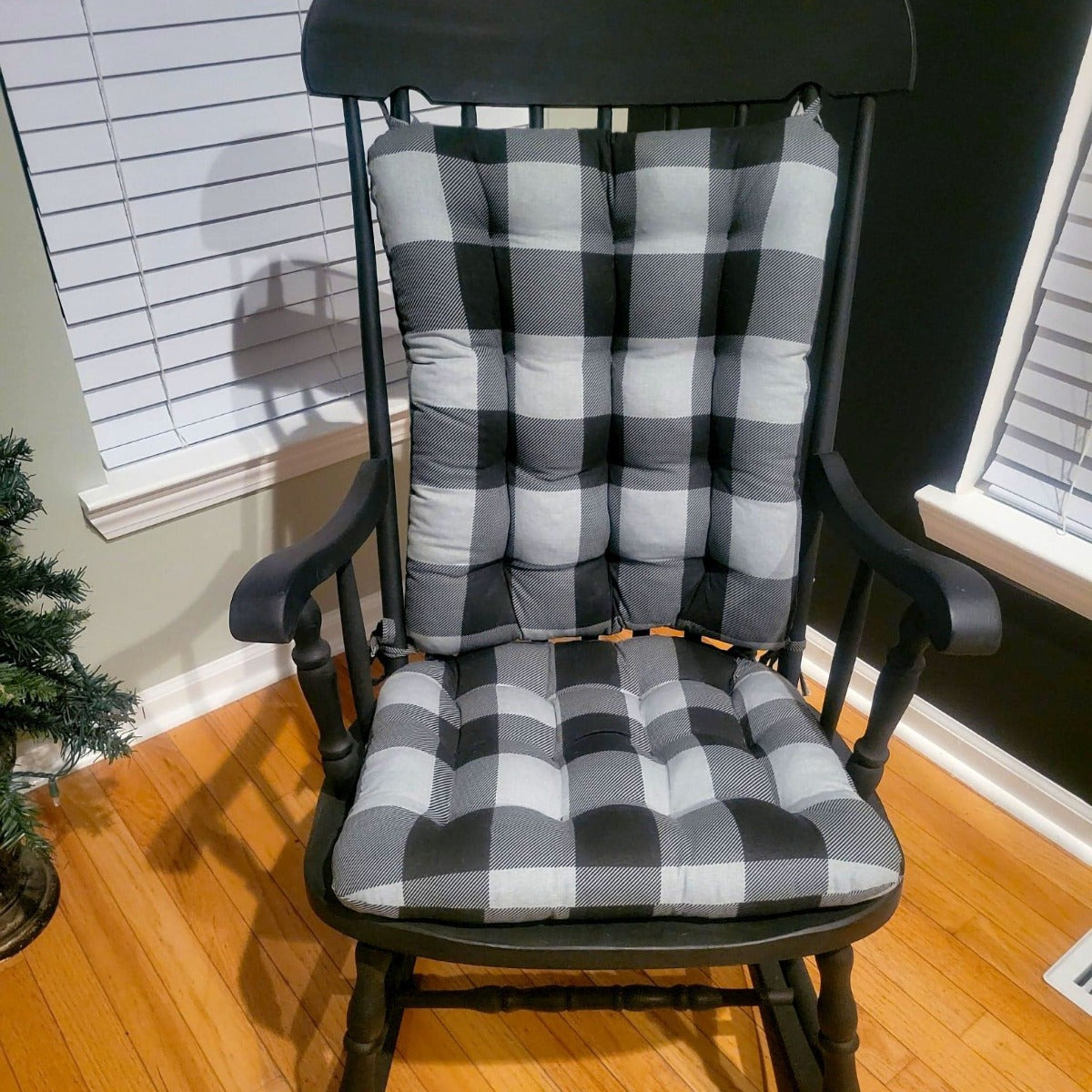 Large Check Black and Grey Rocking Chair Cushion Pads