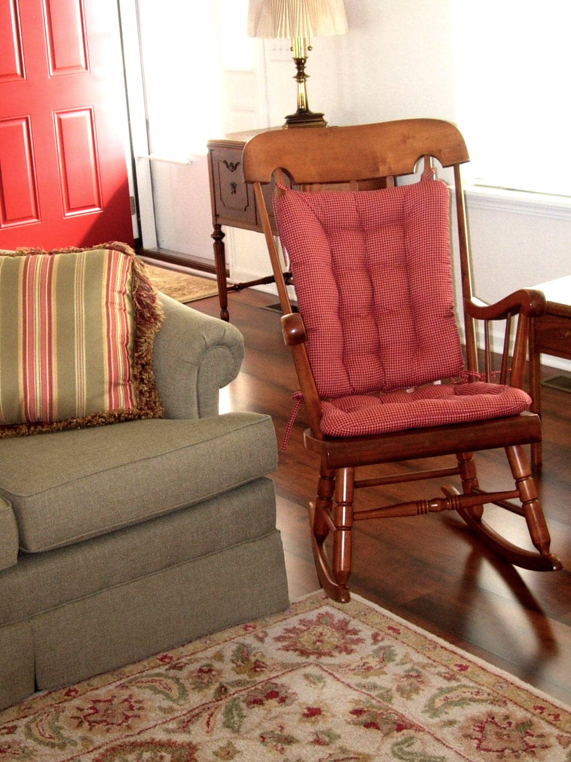 Capri Red Window Pane Plaid Rocking Chair Cushions - Latex Foam Fill - XL or XXL
