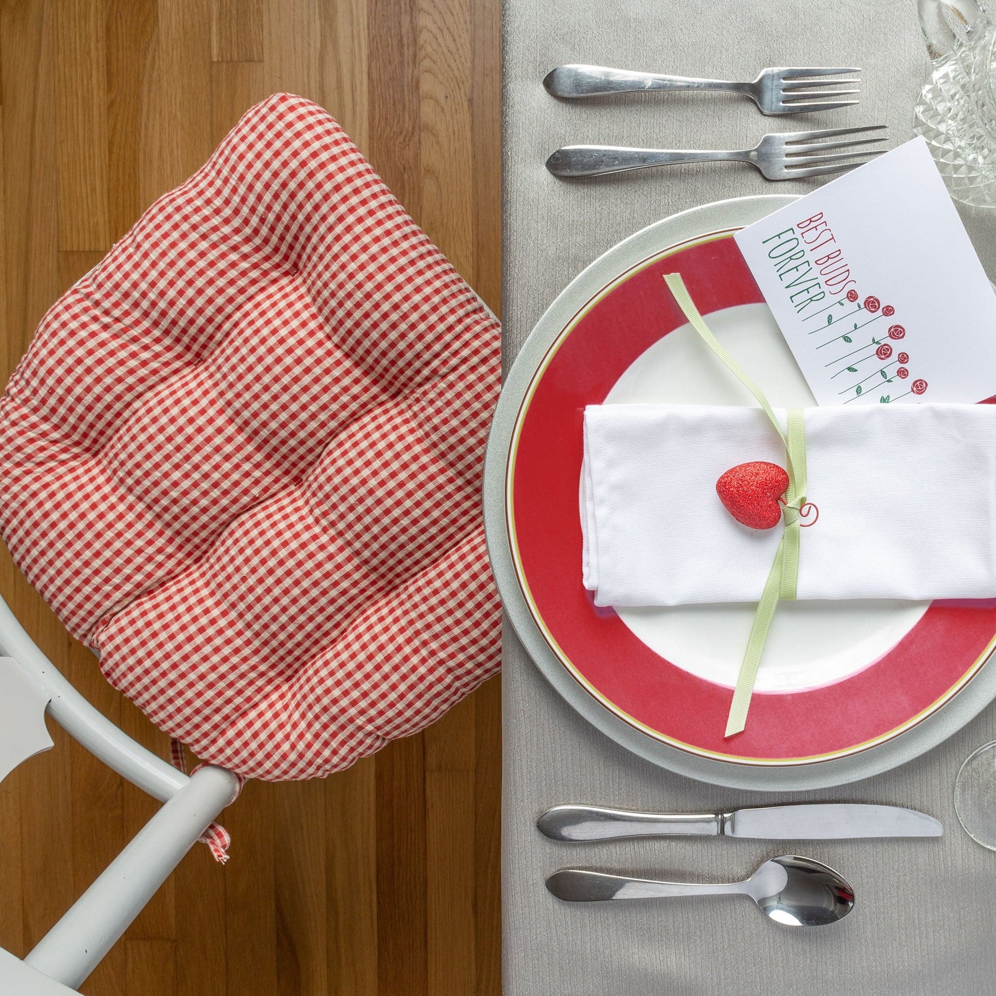 Cassidy Seersucker Red Gingham Dining Chair Cushions - Barnett Home Decor - Red & White