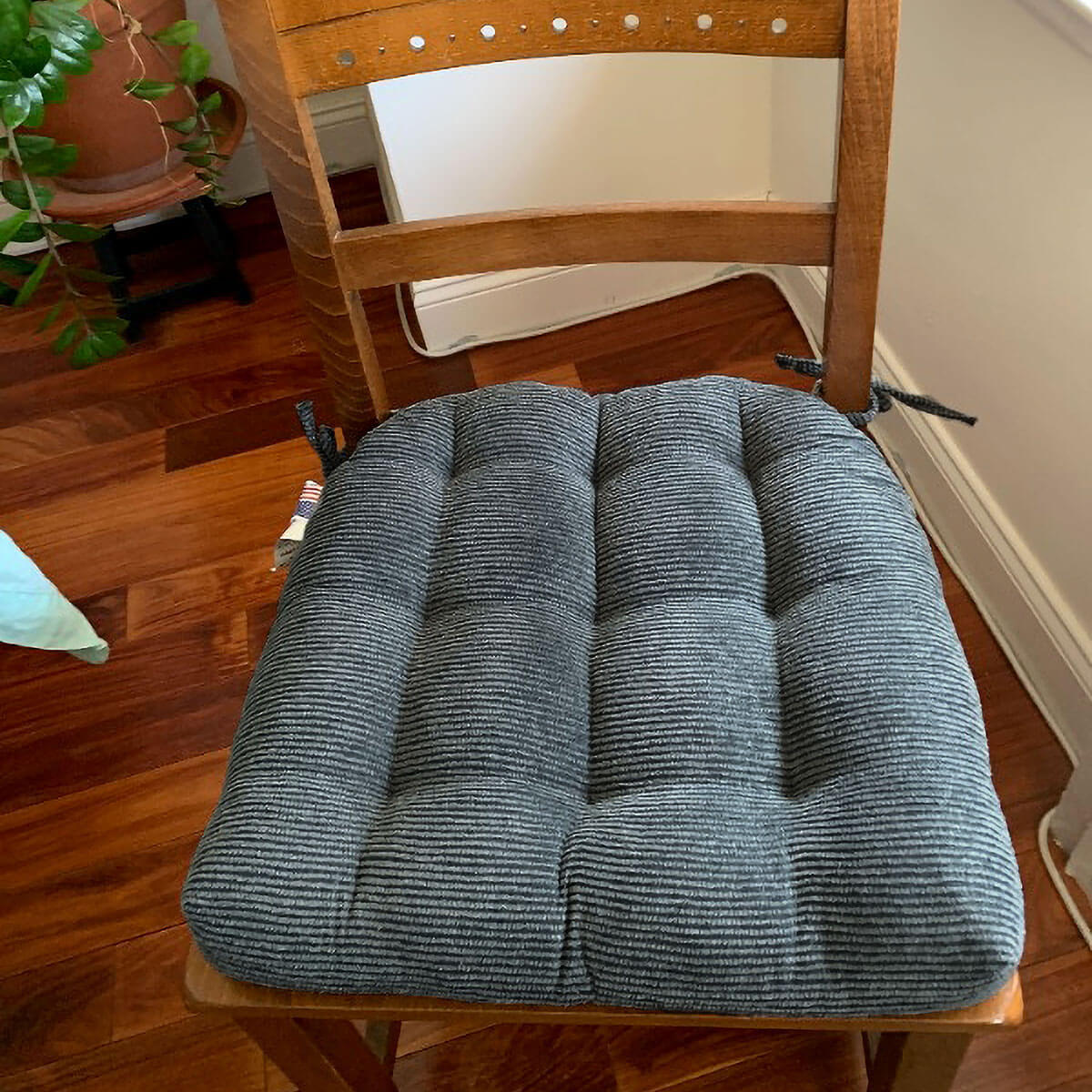 mid-century dining room chair cushions in slate grey chenille - barnett home decor