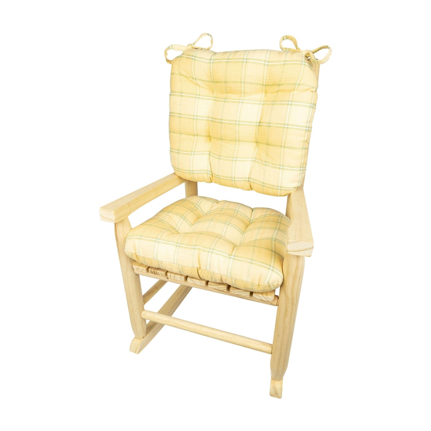 Child Rocking Chair Cushions - Morning Dew Yellow Plaid - Machine Washable