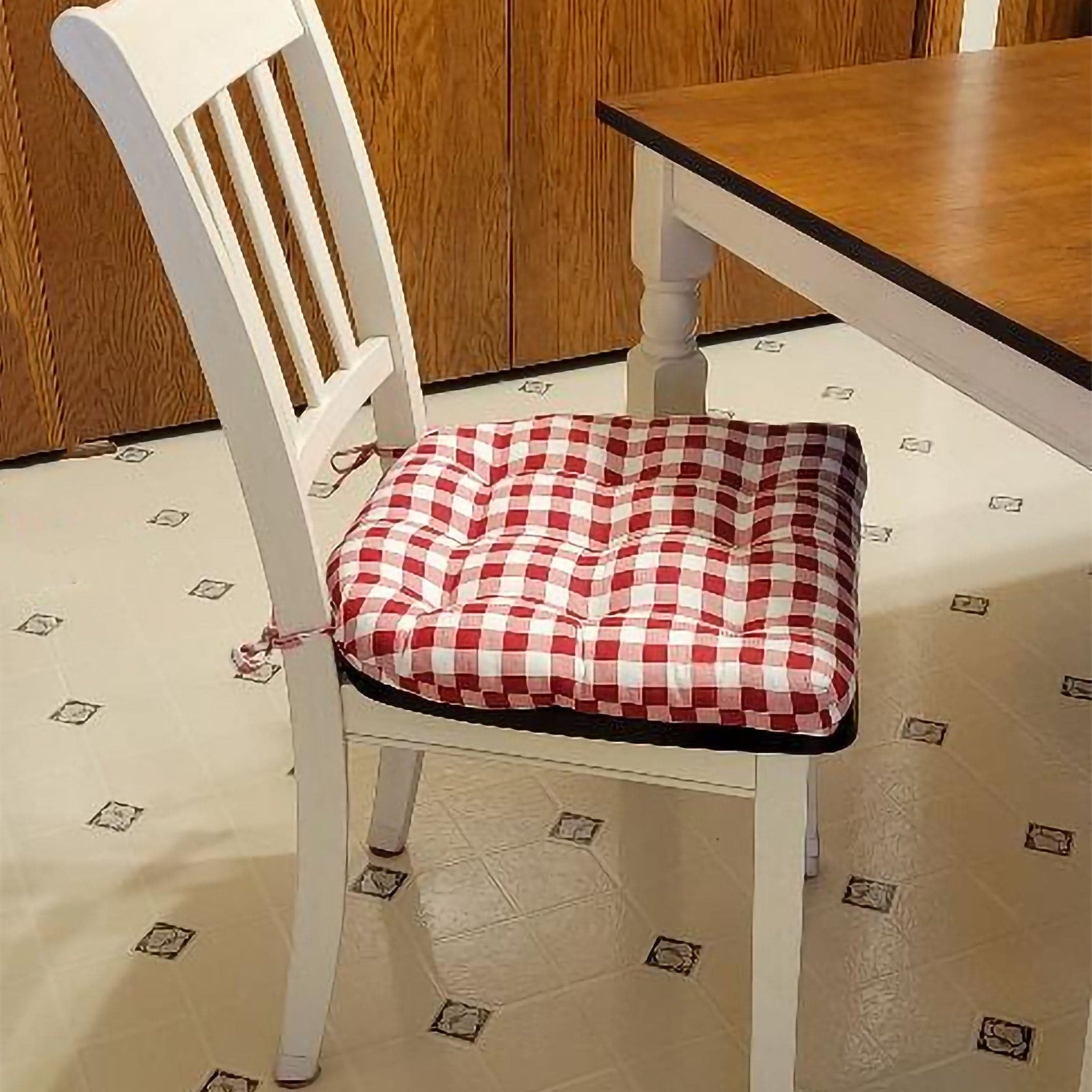 Classic Check Red Dining Chair Pads Latex Foam Fill Home Decor