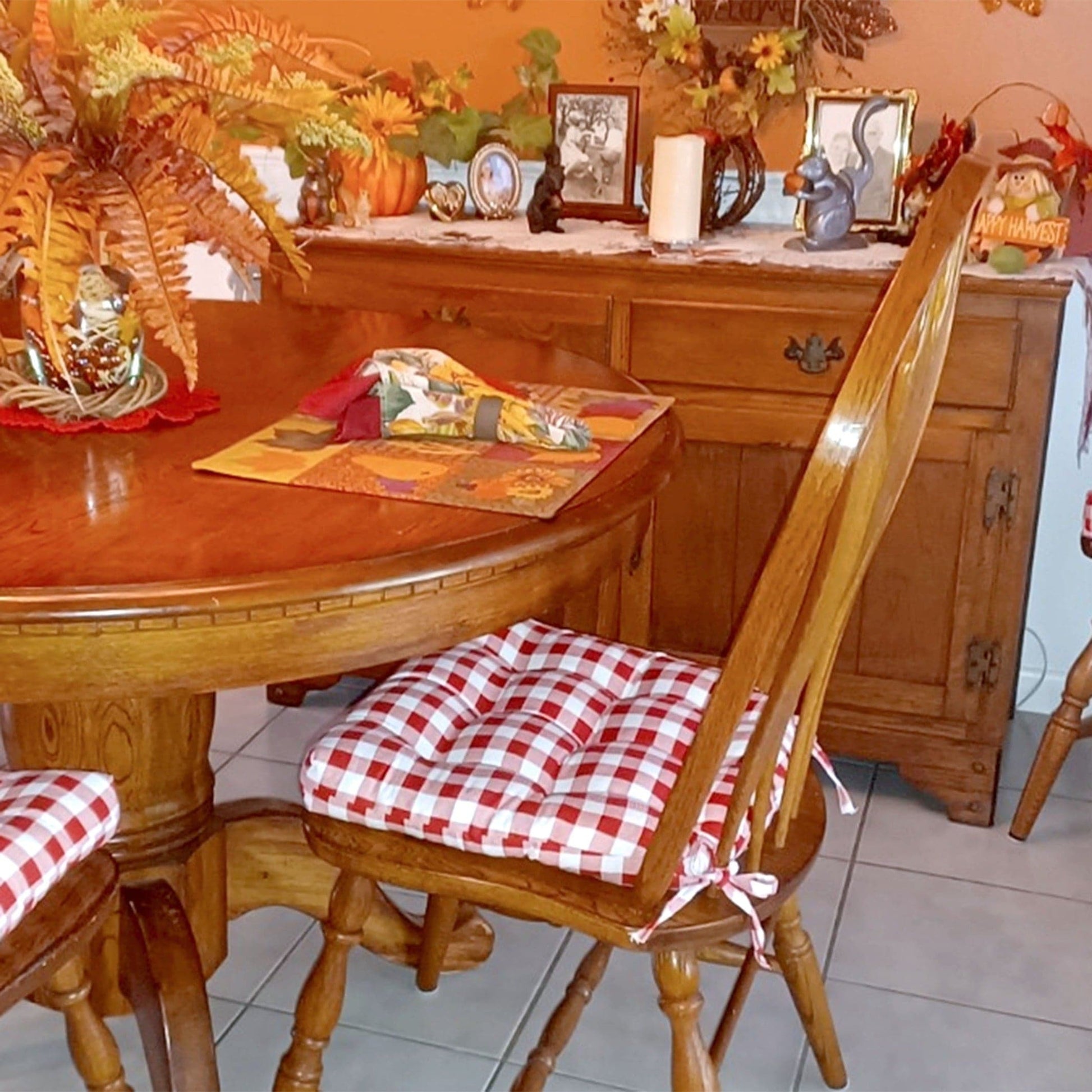 Classic Check Red Dining Chair Cushions- Barnett Home Décor