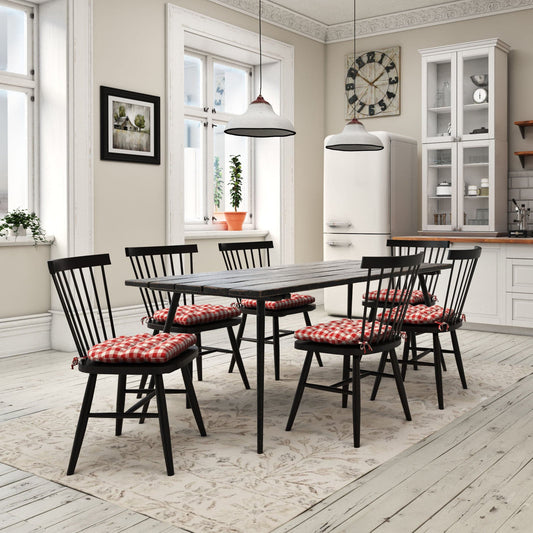 red buffalo check dining chair pads in farmhouse kitchen