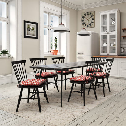 red buffalo check dining chair pads in farmhouse kitchen