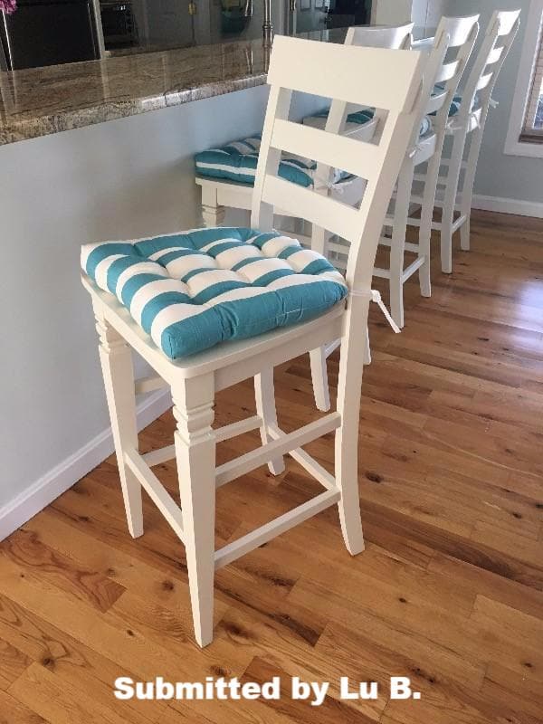 Coastal Cabana Stripe Aqua Dining Chair Pads  - Latex Foam Fill - Batik Print - Made in USA