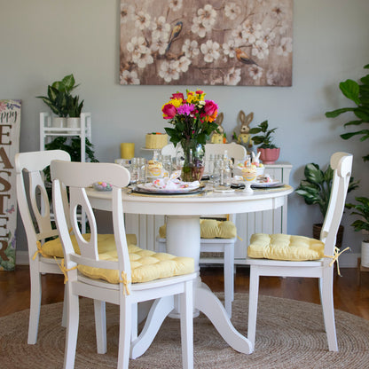 Cotton Duck Yellow Solid Color Dining Chair Pads  - Latex Foam Fill - Reversible