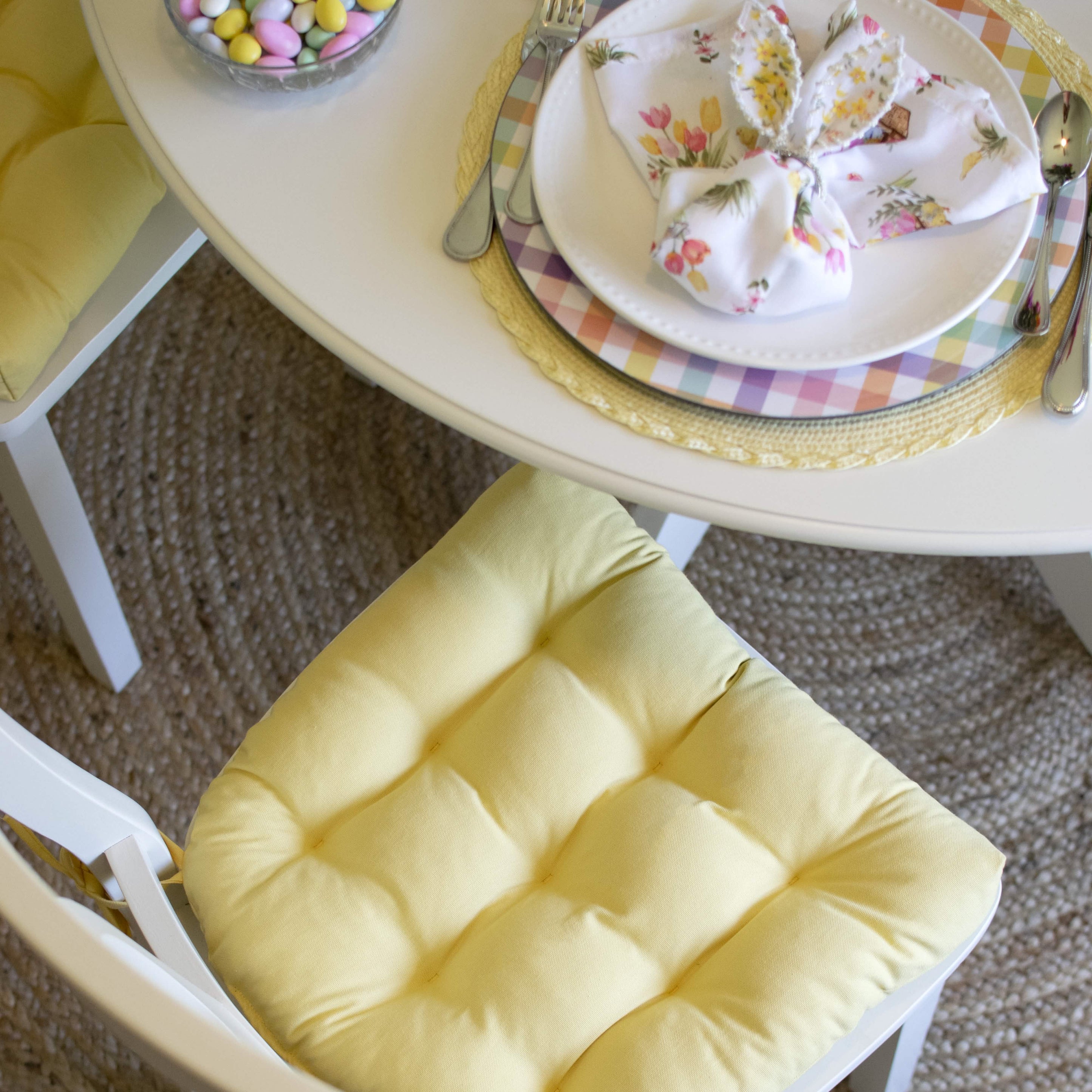 Cotton Duck Yellow Solid Color Dining Chair Pads - Latex Foam Fill - R ...