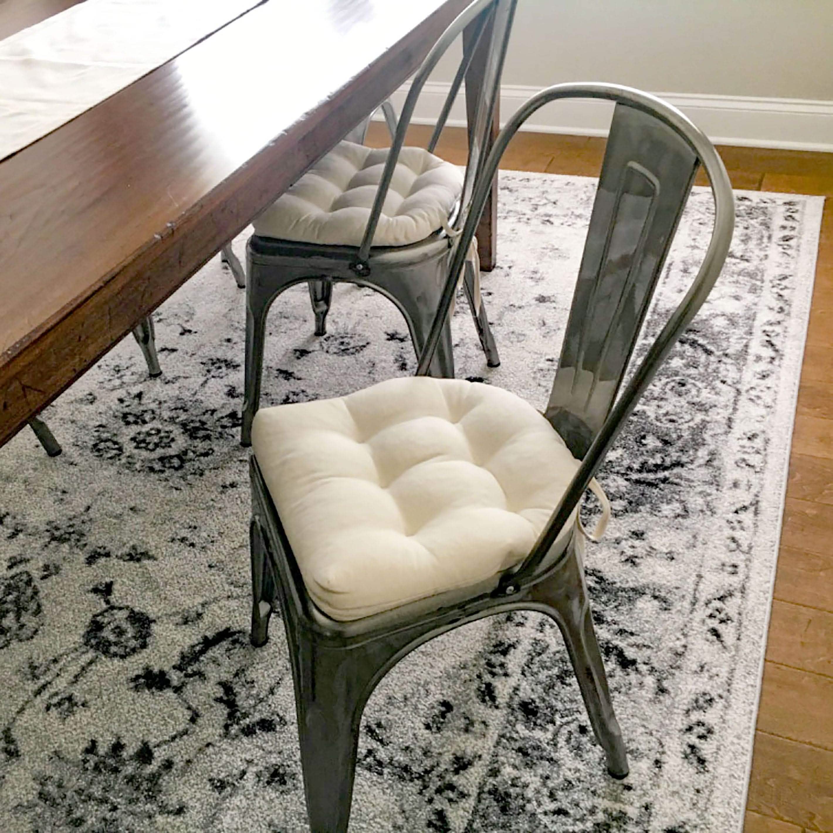 unbleached cotton chair pads for farmhouse chairs made of metal