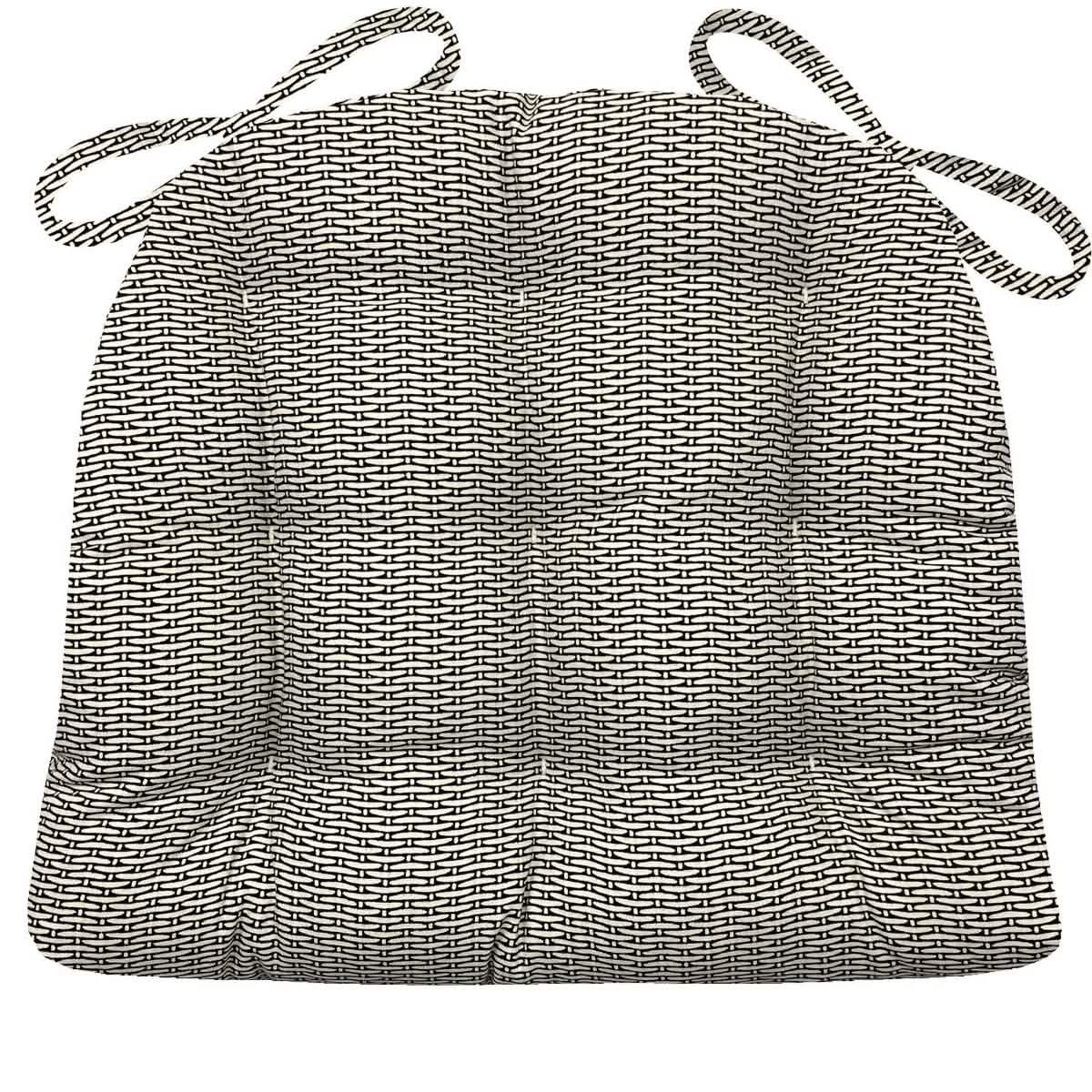 black basketweave pattern natural cotton chair pad with ties - barnett home decor