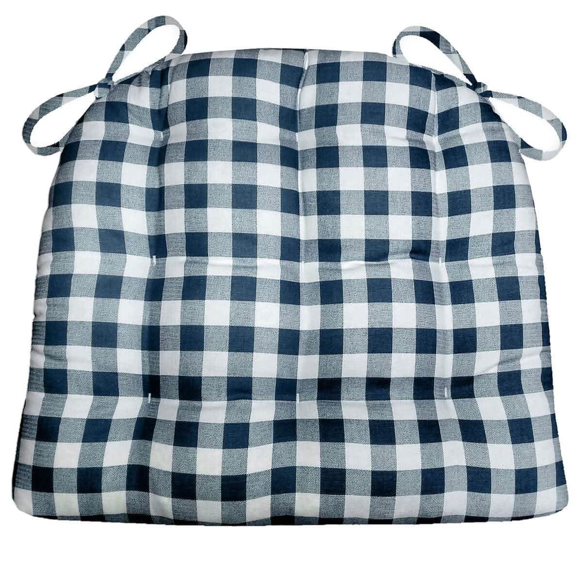 Classic Check Navy Blue Dining Chair Pads Made in USA