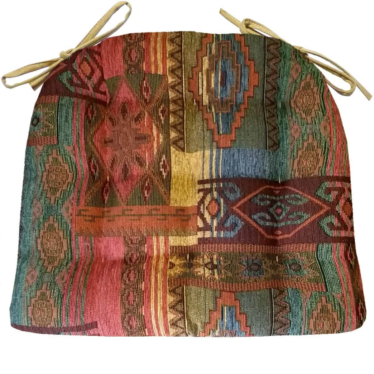 Southwest Sedona Dining Chair Cushions - Barnett Home Decor - Sunset Red, Azure, Sand Yellow, & Turquoise