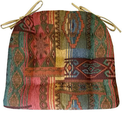 Southwest Sedona Dining Chair Cushions - Barnett Home Decor - Sunset Red, Azure, Sand Yellow, & Turquoise