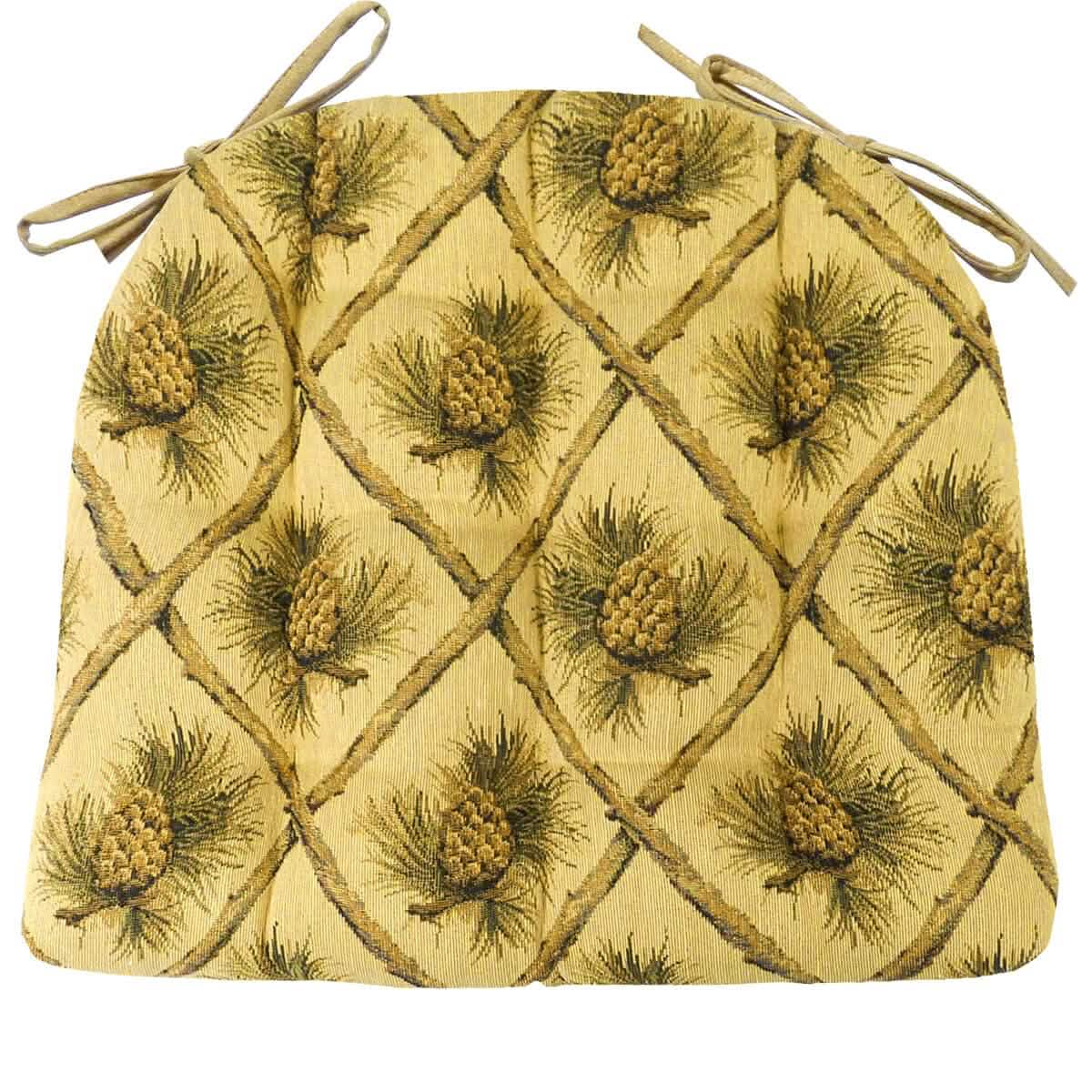 Wilderness Pinecones Beige Dining Chair Cushions - Barnett Home Decor - Yellow, Green, & Brown - Nature 