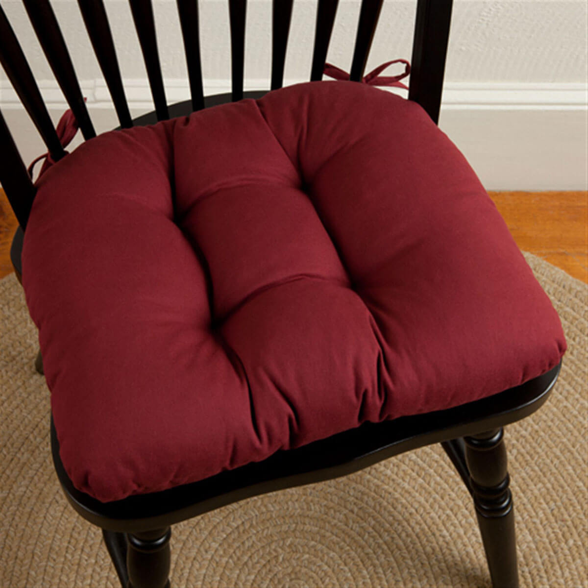 extra thick chair pad in wine red on black windsor dining chair