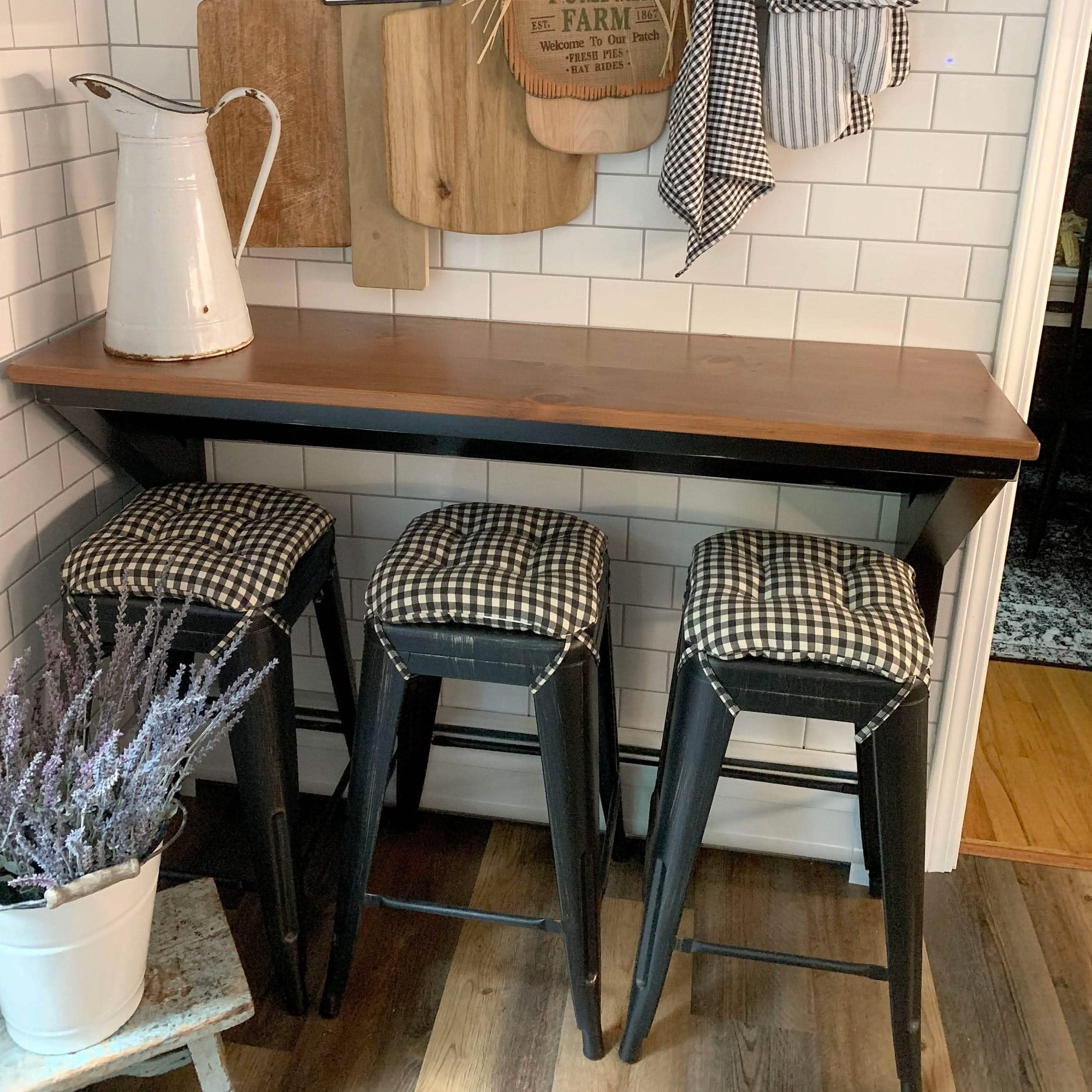 Farmhouse Check Black & White Square Industrial Bar Stool Cushion - 12" Black & Cream