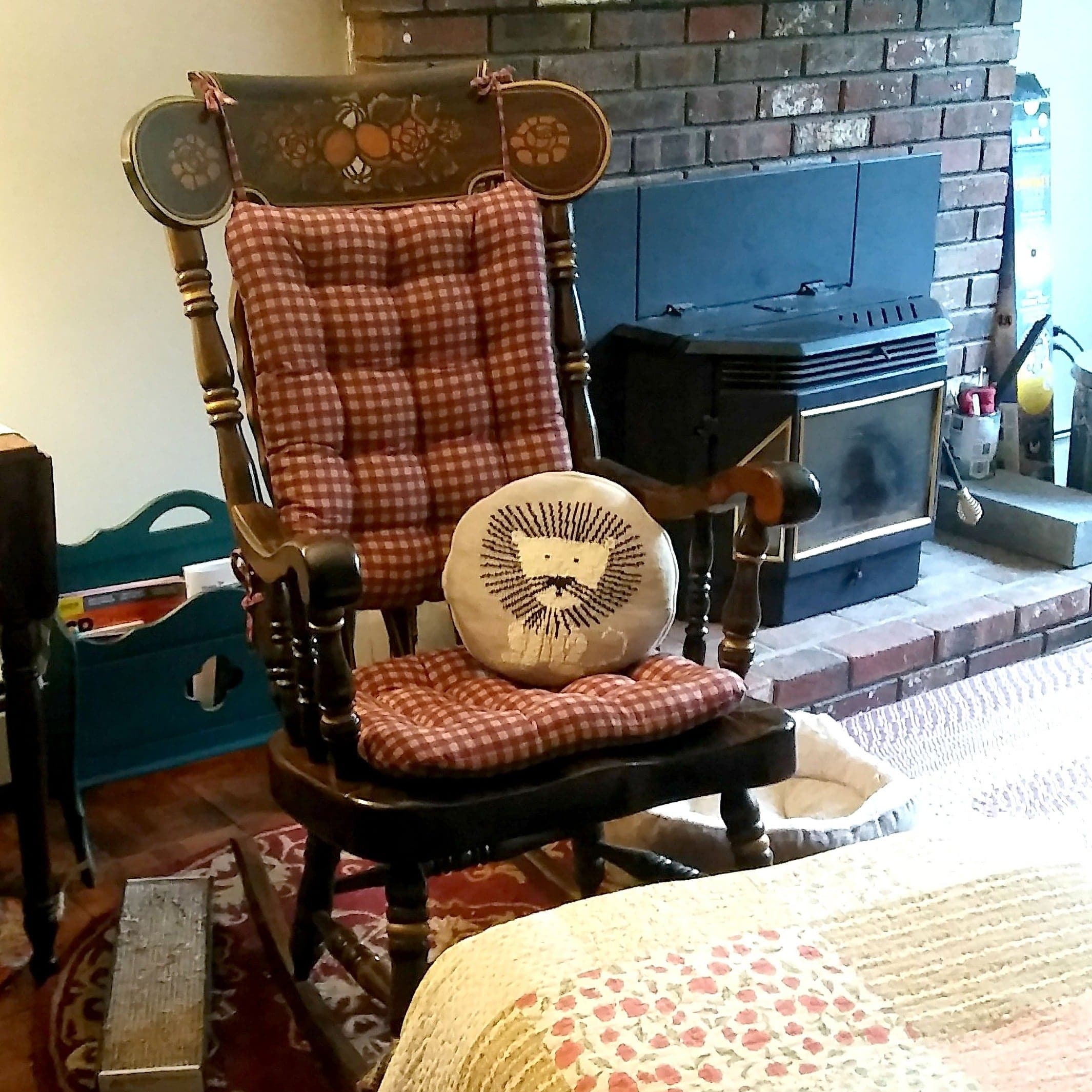 Farmhouse Check Dark Red Tan Checkered Rocking Chair Cushions