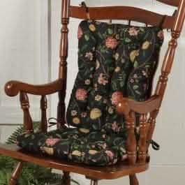 Black Floral Rocking Chair Cushion Set - Latex Foam Fill - Reversible
