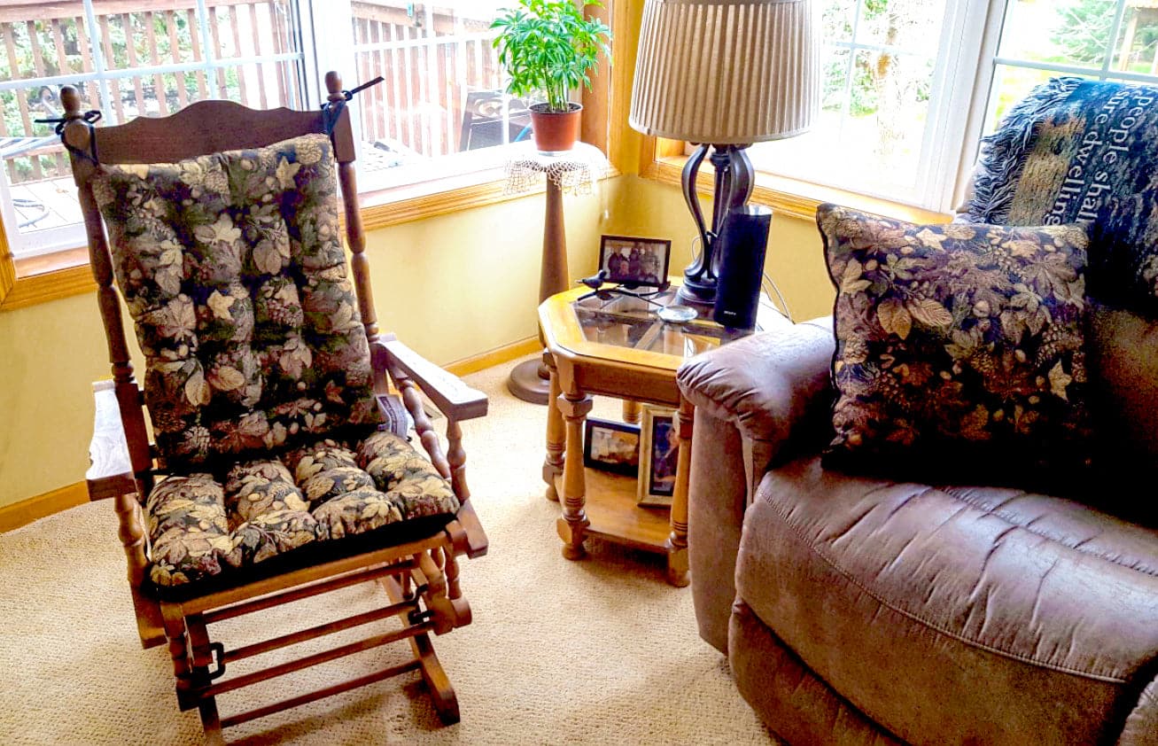 Woodlands Forest Floor Rocking Chair Cushion | Barnett Home Decor | Green, Brown, & Black