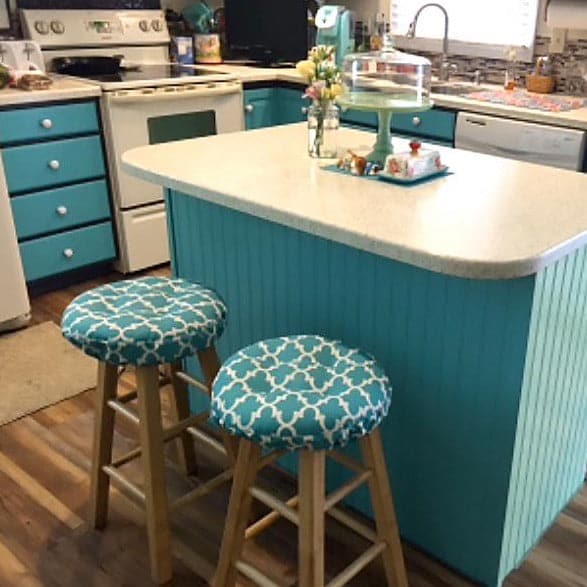 Turquoise and white Round Bar Stool Cushion Pads
