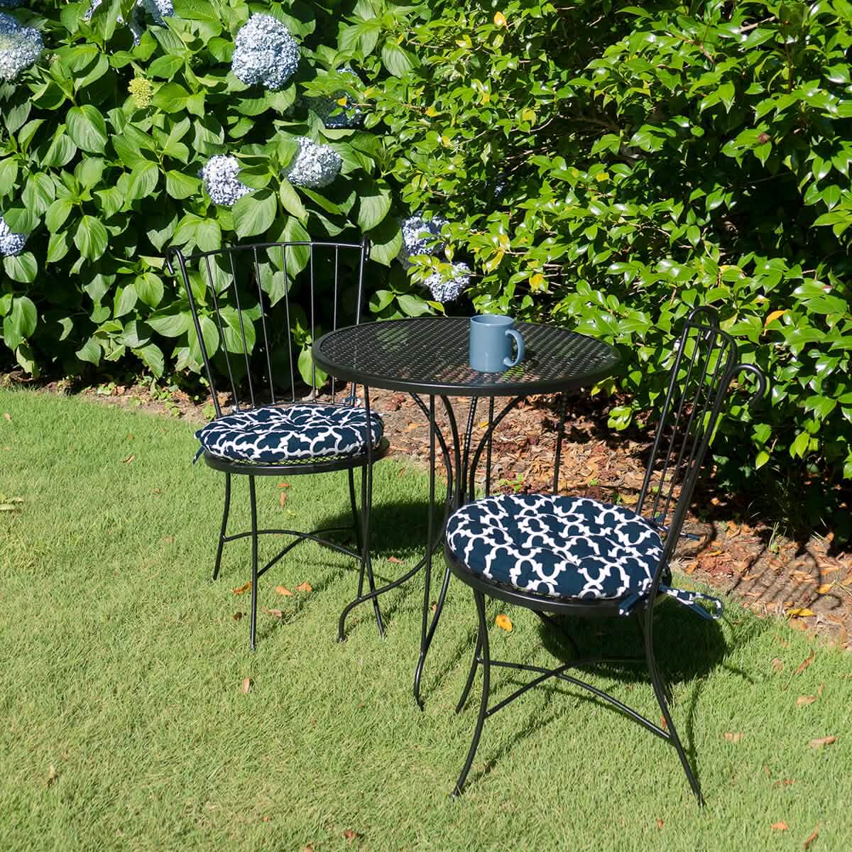 fulton navy quatrefoil bistro cushions - indoor / outdoor | barnett home decor