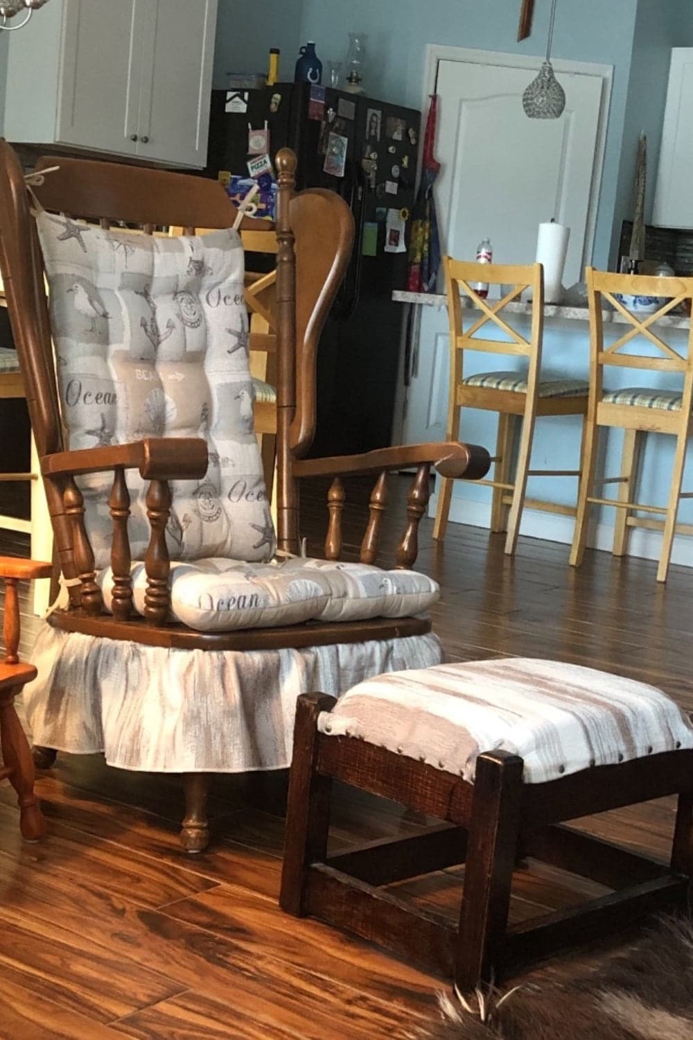 Gulls Point Rocking Chair Cushions - Barnett Home Decor - Beige, Grey, & White - Coastal - Oceanic