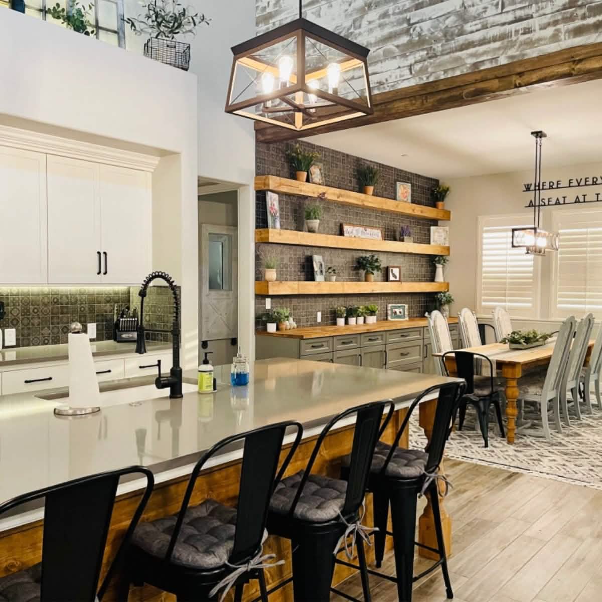 hayden grey industrial chair cushions on black metal bar height chairs at kitchen island