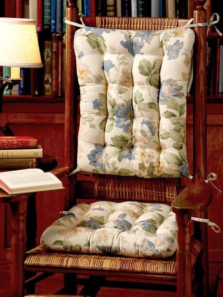 Chablis Blue Floral Rocking Chair Cushions - Latex Foam Fill, Reversible - Shabby Chic