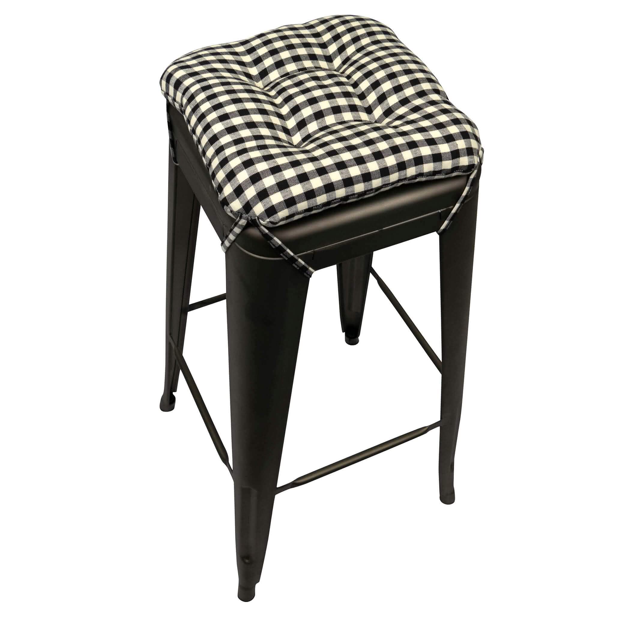 Farmhouse Check Black & White Square Industrial Bar Stool Cushion - Latex Foam Fill - Barnett Home Decor 