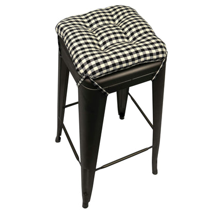 Farmhouse Check Black & White Square Industrial Bar Stool Cushion - Latex Foam Fill - Barnett Home Decor 