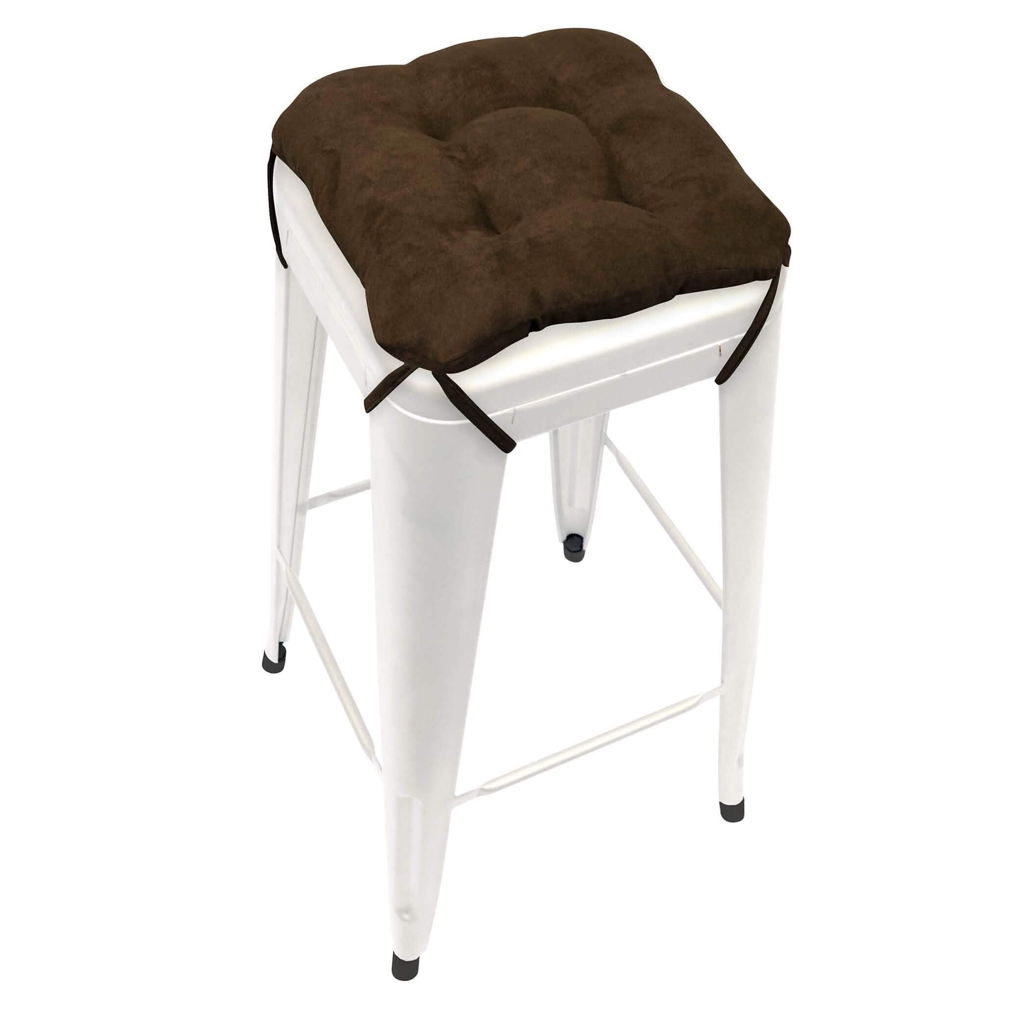 Micro-suede Coffee Bean Brown Square Industrial Bar Stool Cushion - Latex Foam Fill - Barnett Home Decor 