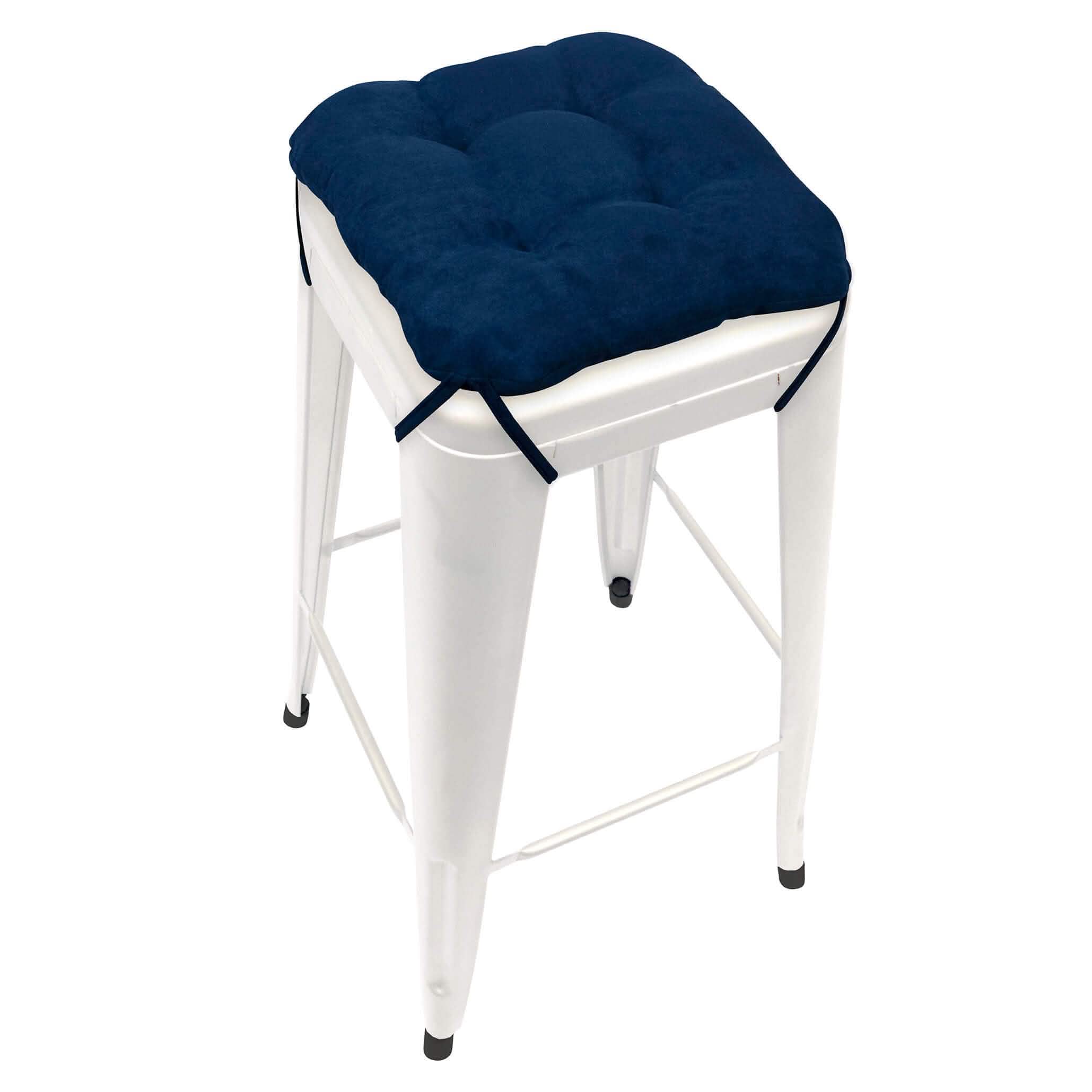 Micro-suede Royal Blue Square Industrial Bar Stool Cushion - Latex Foam Fill - Barnett Home Decor 