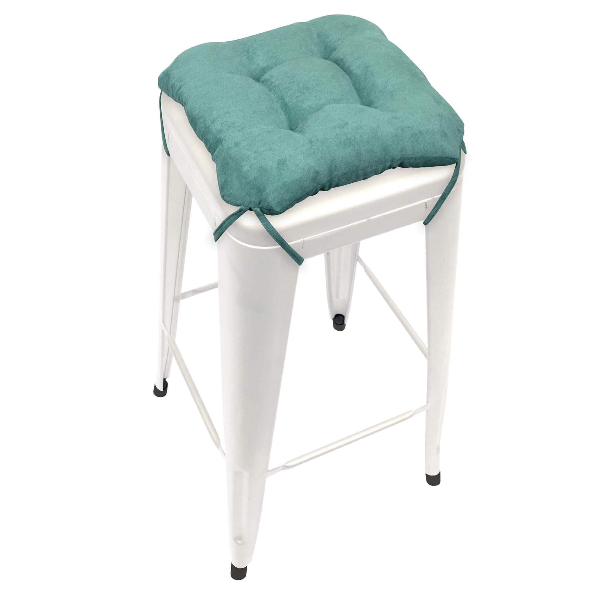 Micro-suede Turquoise Square Industrial Bar Stool Cushion - Latex Foam Fill - Barnett Home Decor - Aqua - Sea Green