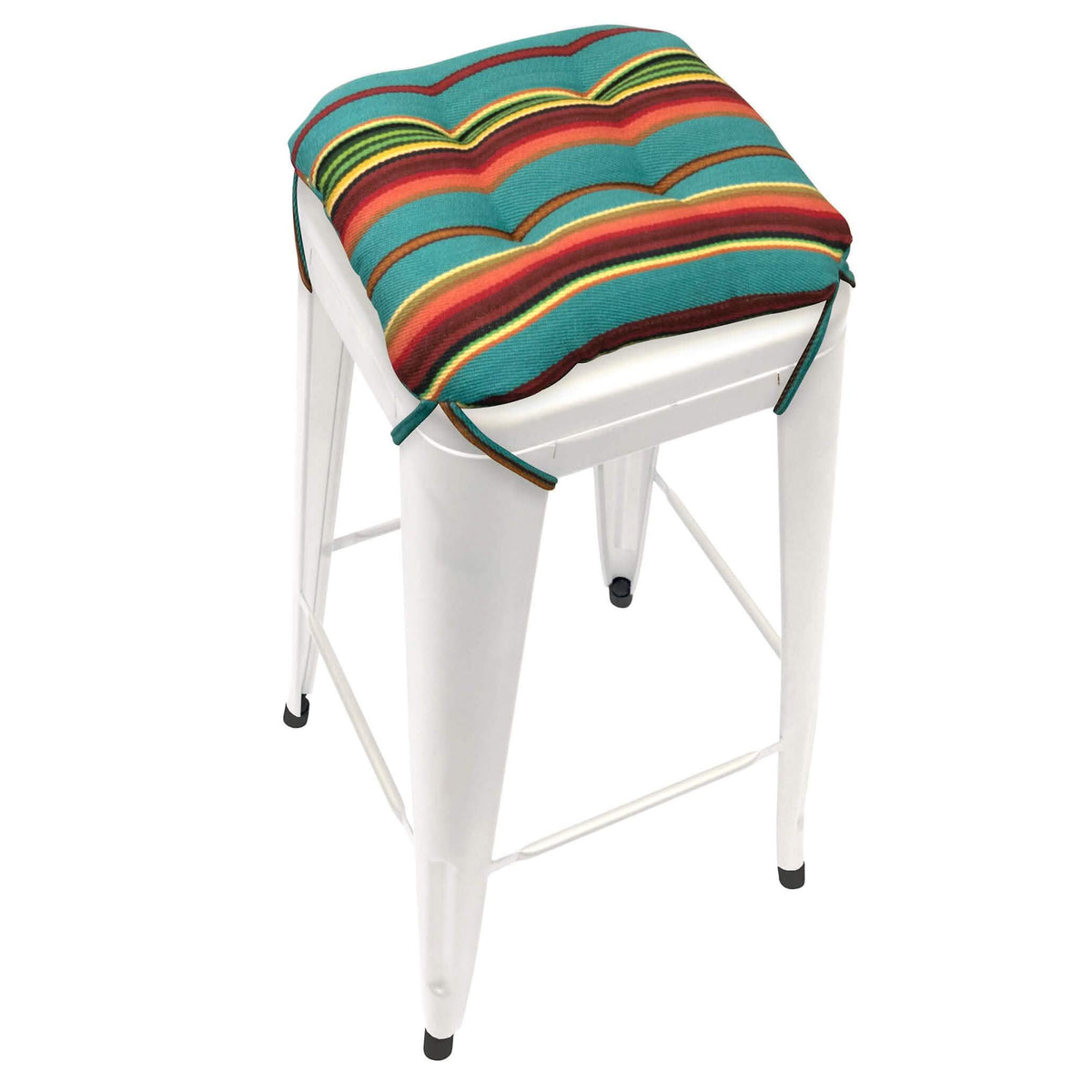 Santa Fe Serape Striped Square Industrial Bar Stool Cushion - Latex Foam Fill - Barnett Home Decor - Teal, Green, Red, Yellow, & Copper