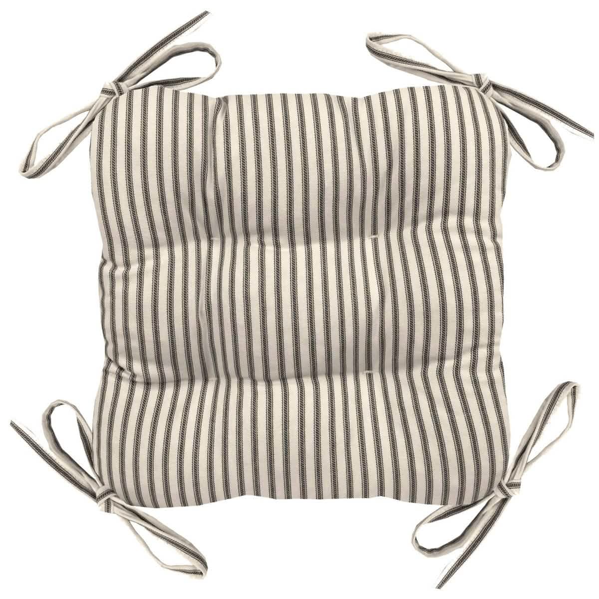 Ticking Stripe Black Square Industrial Bar Stool Cushion - Latex Foam Fill - Barnett Home Decor - Black & White