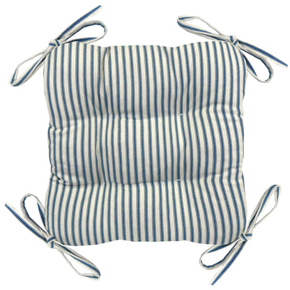 Ticking Stripe Blue Square Industrial Bar Stool Cushion - Latex Foam Fill - Barnett Home Decor - Blue & White