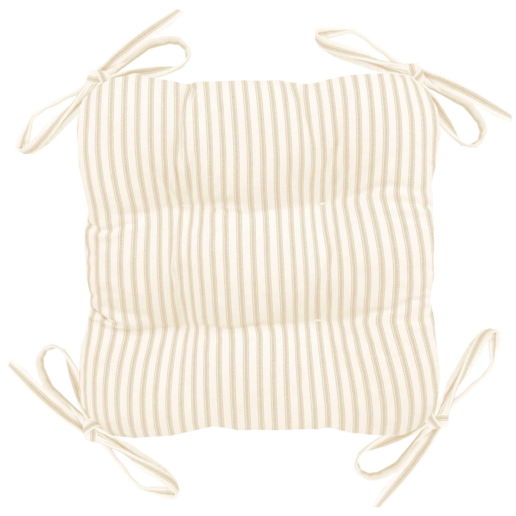 Ticking Stripe Natural Square Industrial Bar Stool Cushion - Latex Foam Fill - Barnett Home Decor