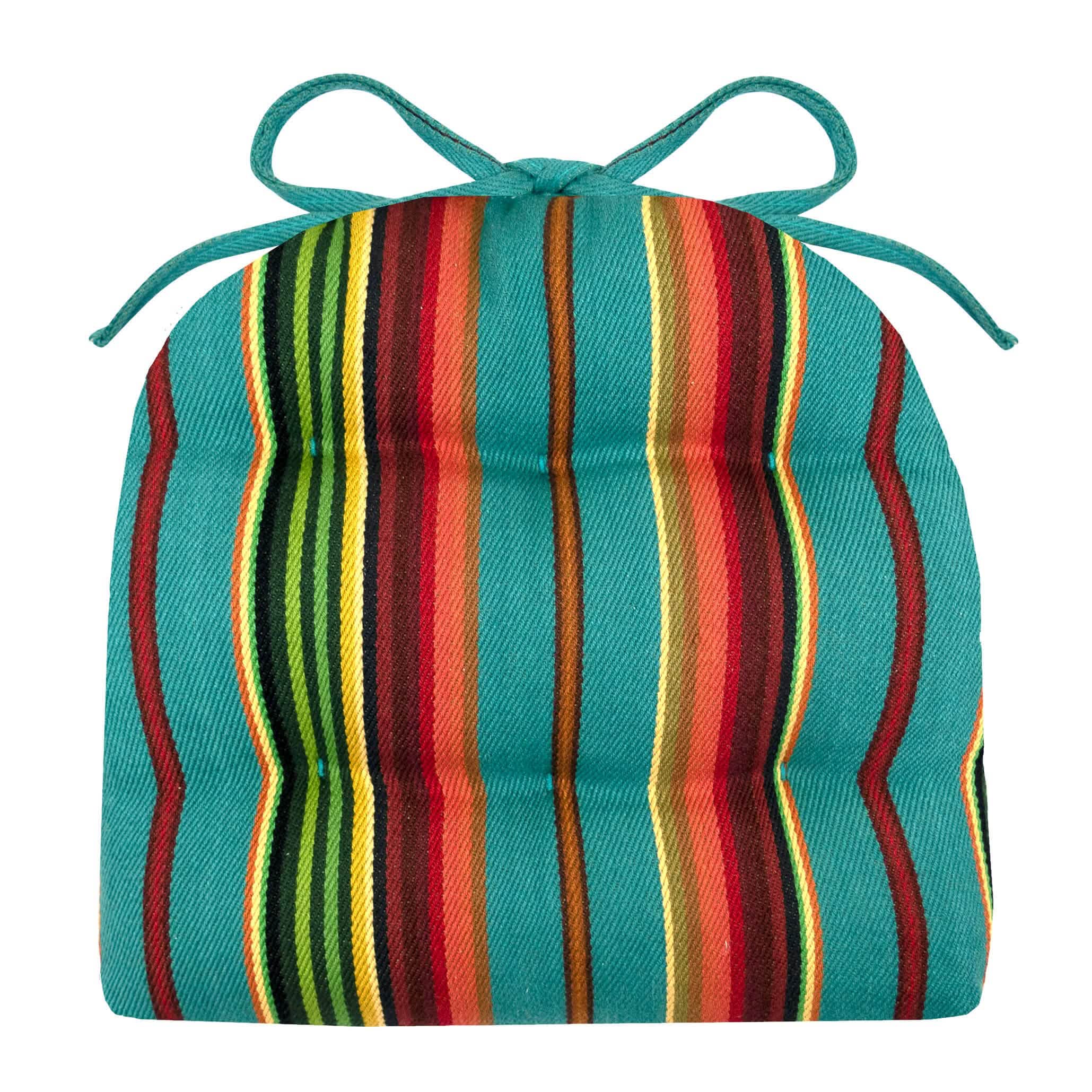 Santa Fe Serape Stripe Industrial Chair Cushion - Latex Foam Fill - Barnett Home Decor - Teal, Green, Red, Yellow, & Copper