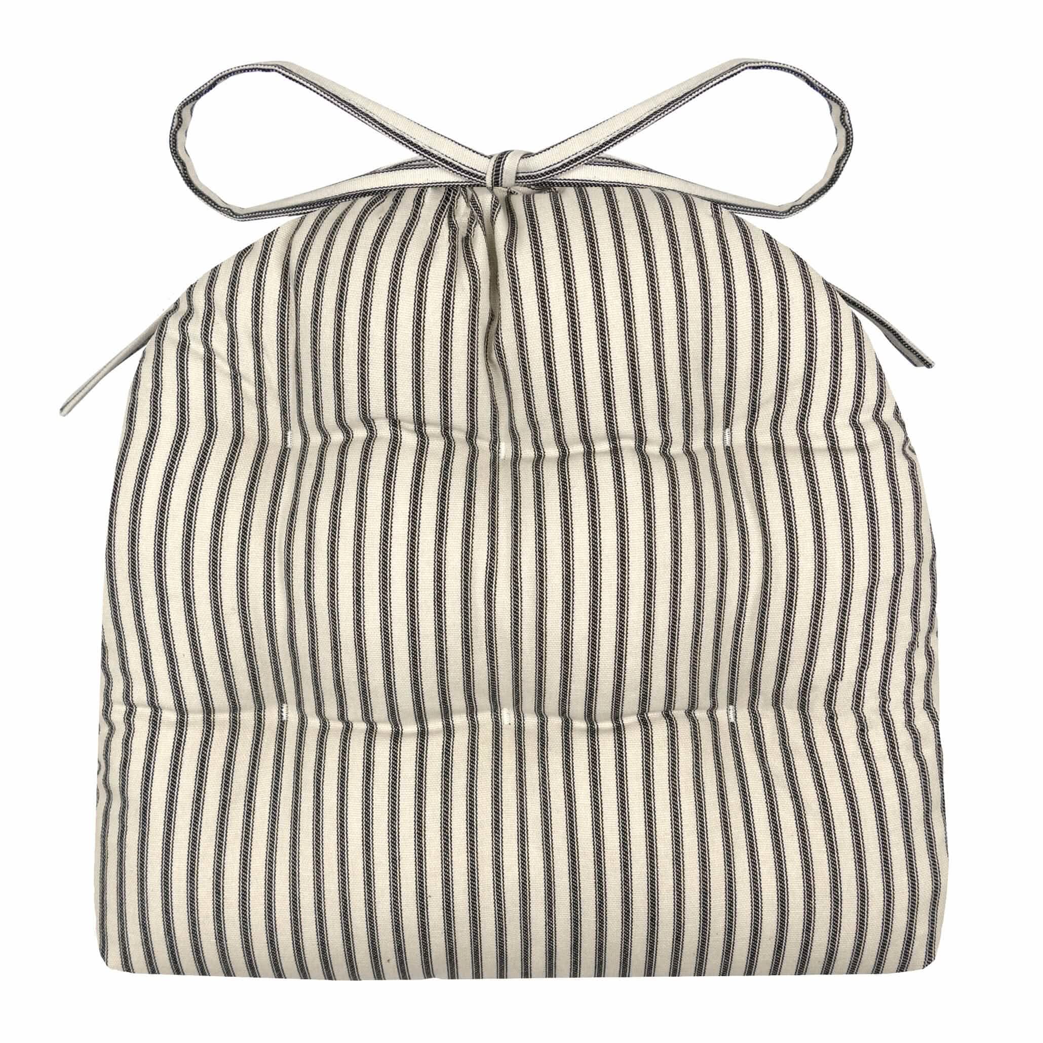 Ticking Stripe Black Industrial Chair Cushion - Latex Foam Fill - Barnett Home Decor 