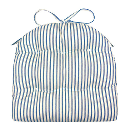 Ticking Stripe Navy Blue Industrial Chair Cushion - Latex Foam Fill - Barnett Home Decor 