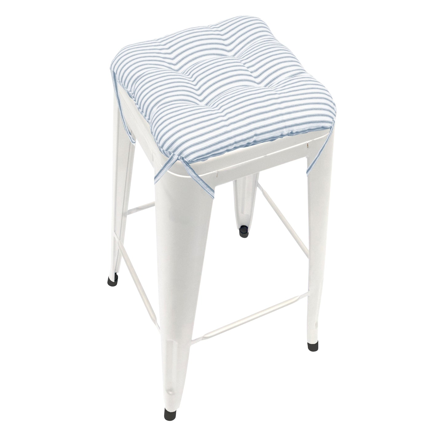 Country Bar Stool Cushions, Round Blue And White Stripe