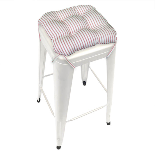 red ticking stripe square barstool cushions on white tolix stool