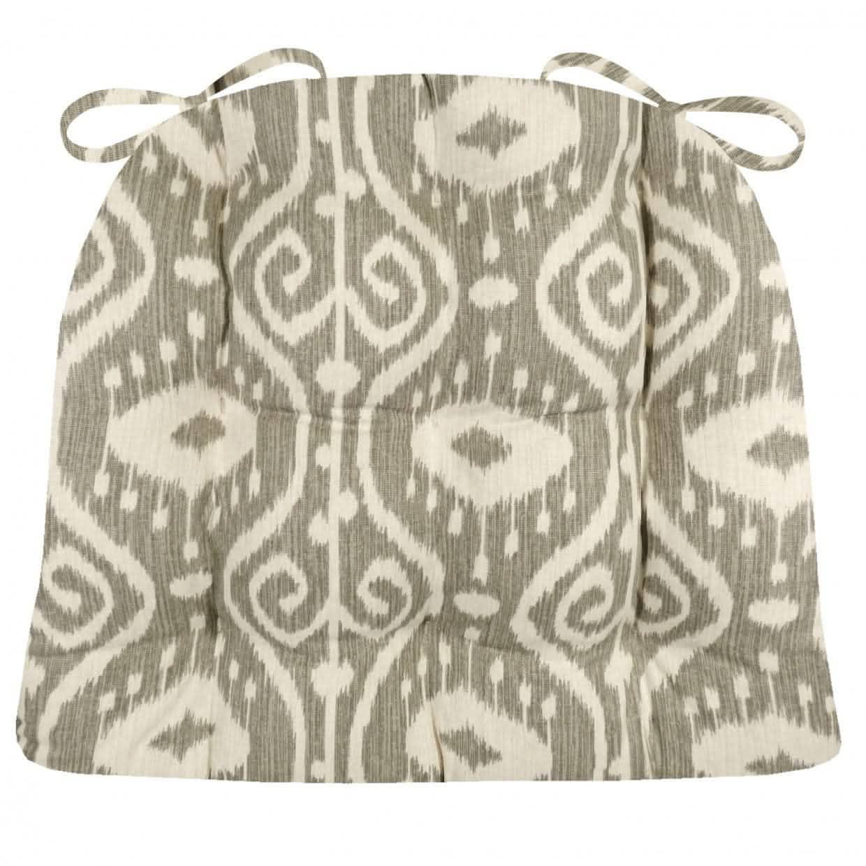 Bali Ikat Stone Dining Chair Cushions - Barnett Home Decor - Gray & Ivory 