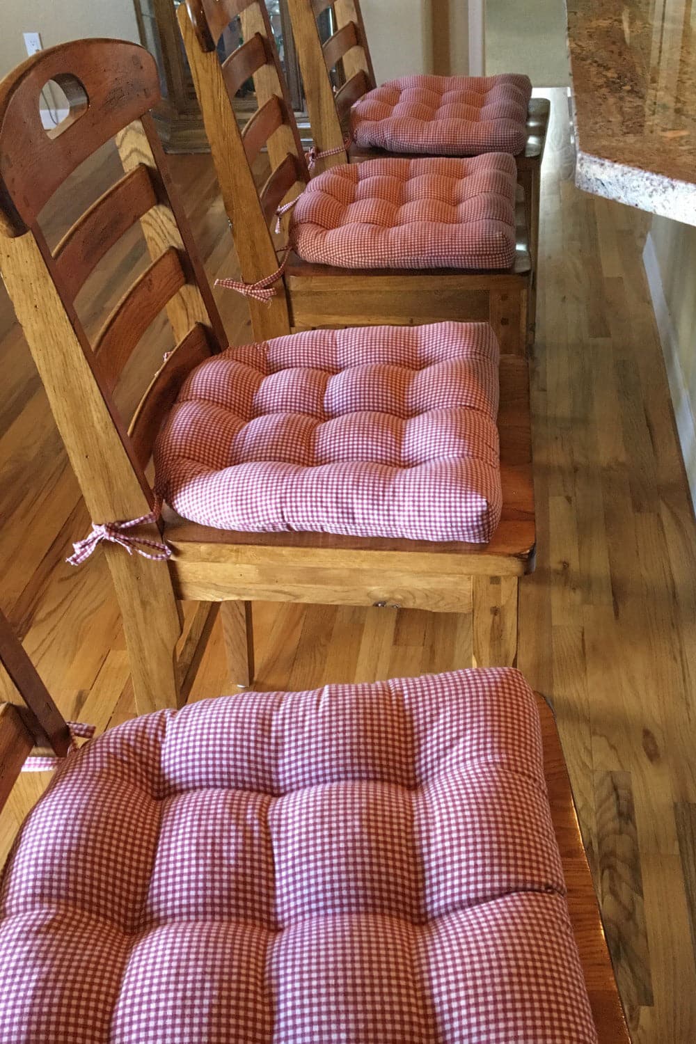 Madrid Red Gingham Dining Chair Pads - Latex Foam Fill, Reversible