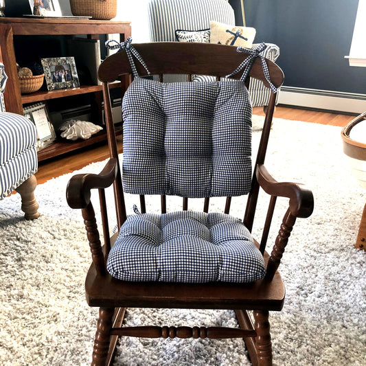 Madrid Check Dark Blue Child Rocking Chair Cushions - Latex Foam Fill