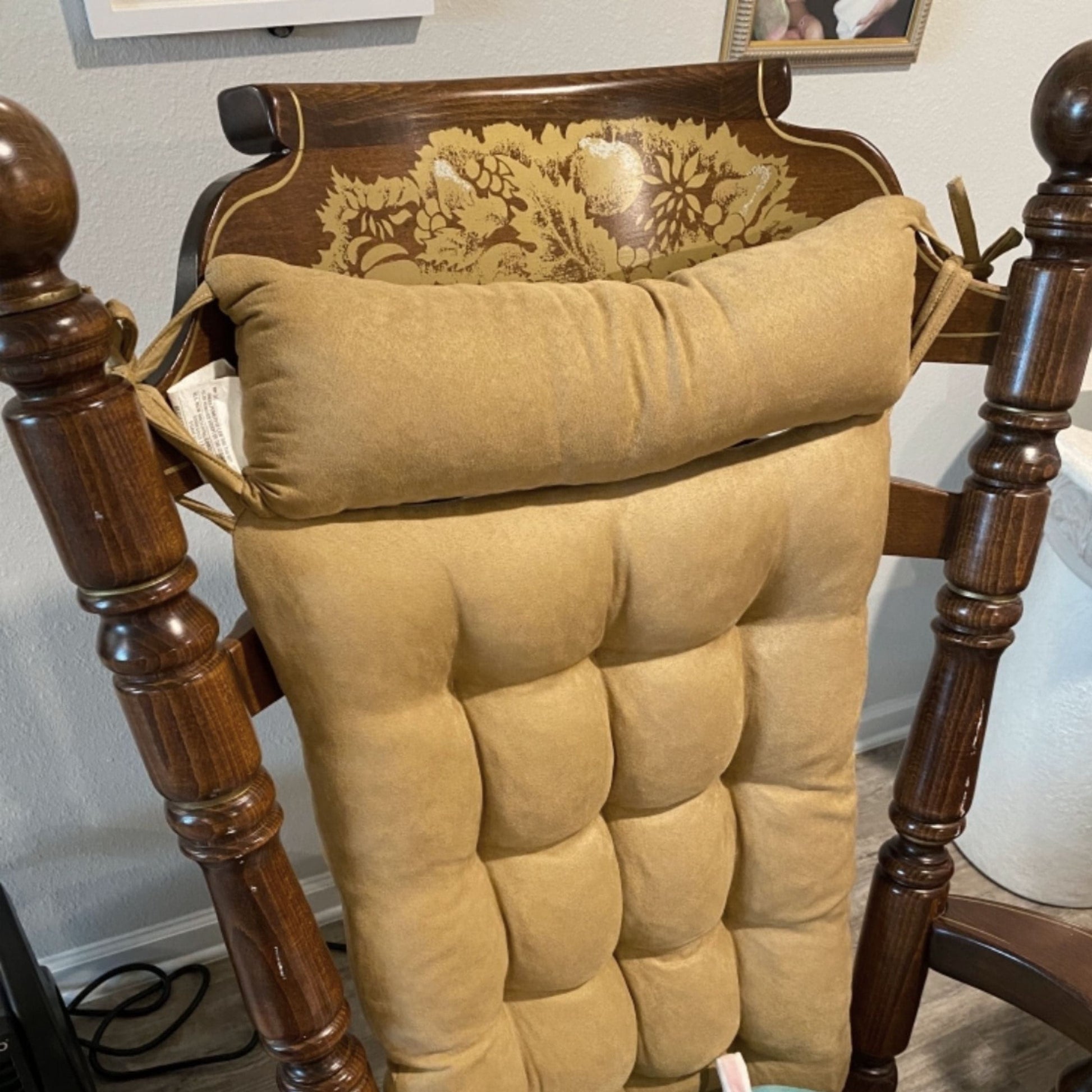Tan rocking chair cushion and rocker extender | Barnett Home Decor | Microsuede Camel | Travel Pillow | Neck Roll Pillow