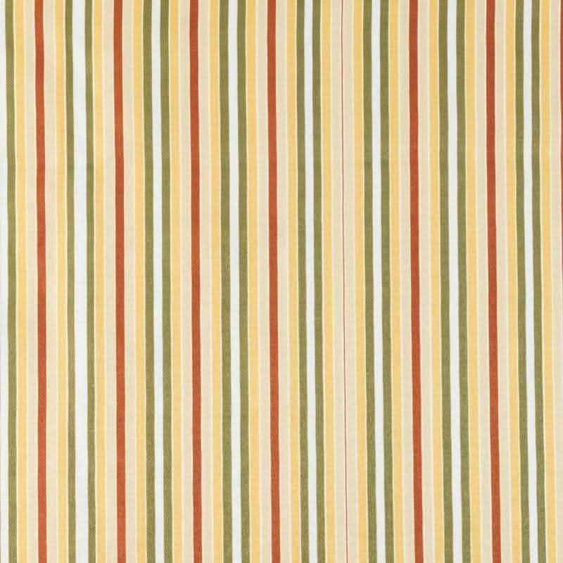 Mimosa Stripe cafe valances feature a narrow stripe in shades of rust, daffodil, soft yellow, white, soft green and blush.